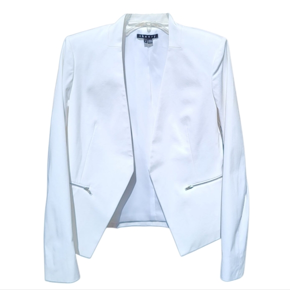 Theory White Modern Structured Open-Front Blazer - Size 6 - Picture 1 of 5
